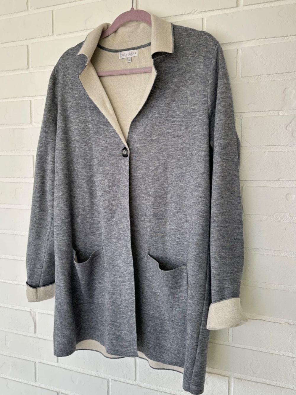 Dolce Stella Womens Cardigan Sweater Sz L Italy Wool Blend Gray